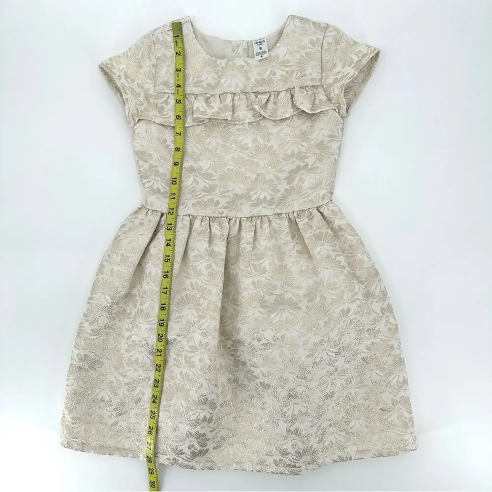 Carter’s girl jacquard woven dress cream metallic gold floral Size 8